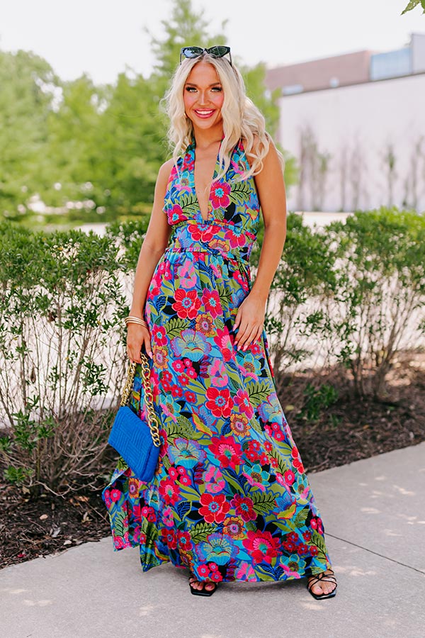 Premium Satin Maxi Dress - Vibrant Floral Print