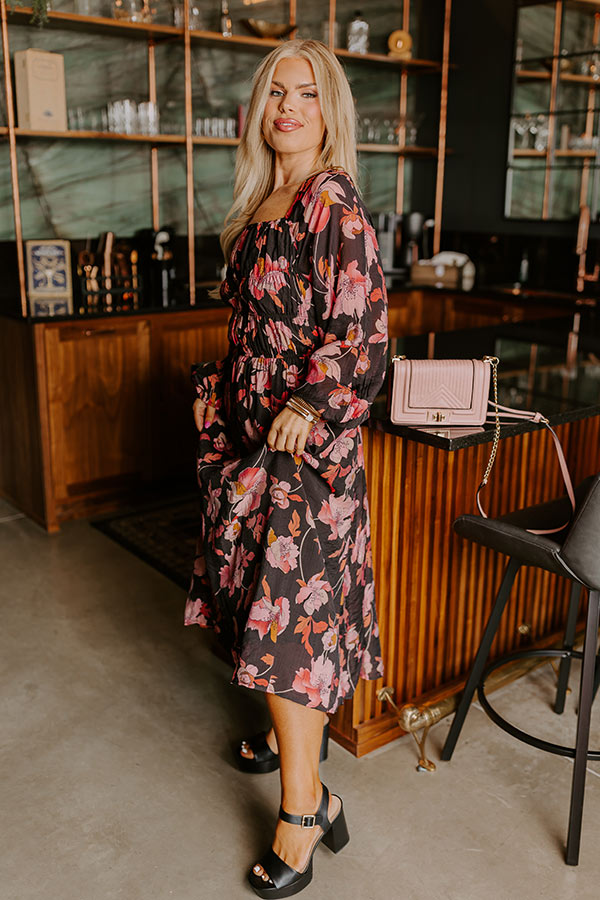 Premium Napa Valley Floral Elegance Midi Dress