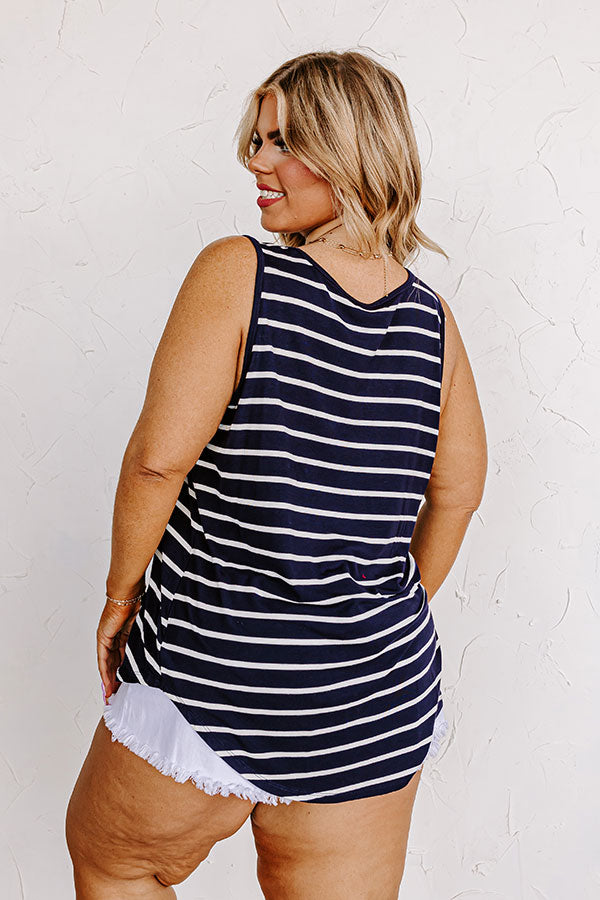 Premium Striped Shift Tank - Navy Curves for Plus Size