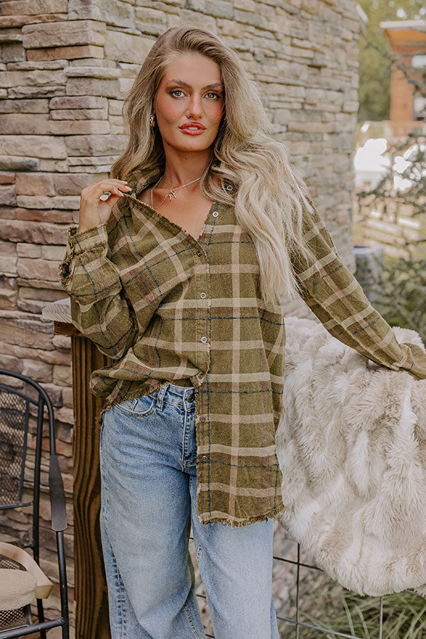 Premium Hayride Happiness Vintage Wash Plaid Tunic - Olive Edition