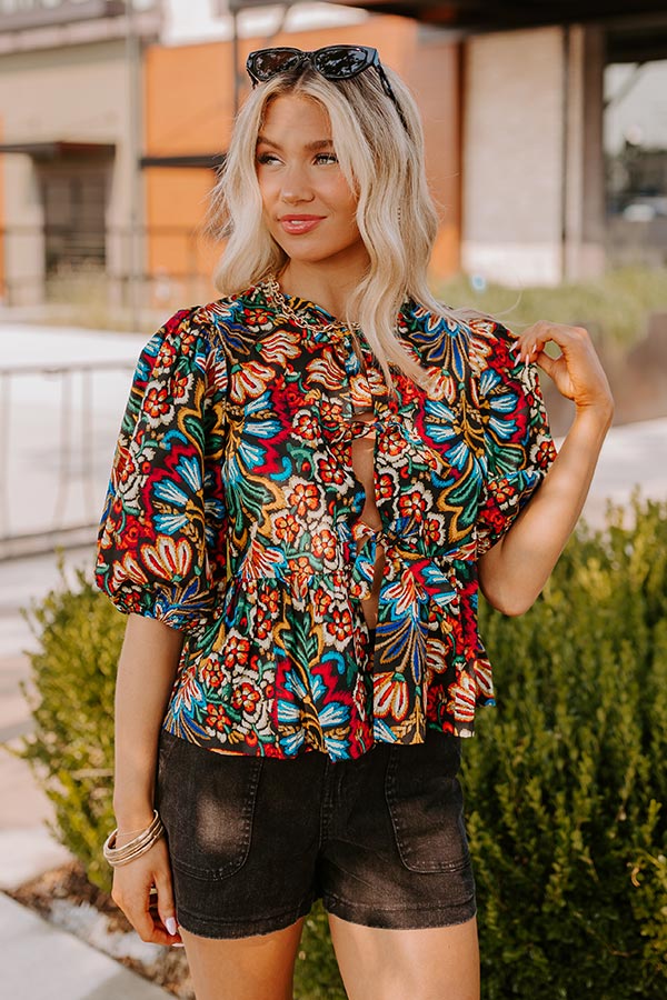 Premium Tropical Dream Front Tie Blouse