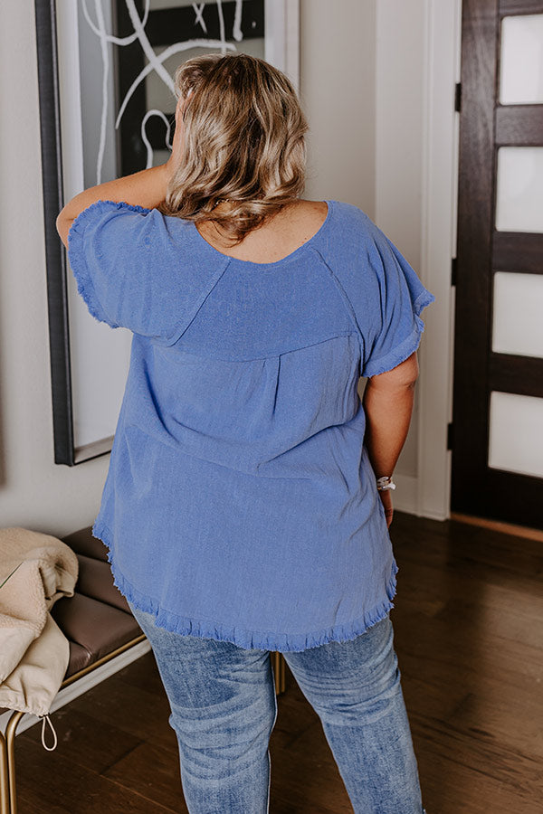 Premium Open Book Frayed Shift Top - Dark Periwinkle Curves