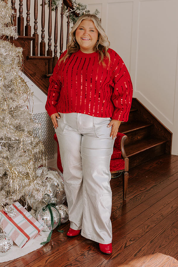 Premium Holiday Sparkle Sequin Sweater - Red Curves