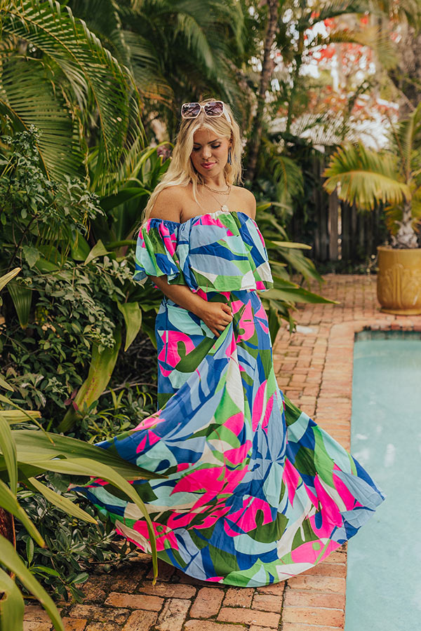 Premium Tropical Maxi Dress - Palm Paradise Curves