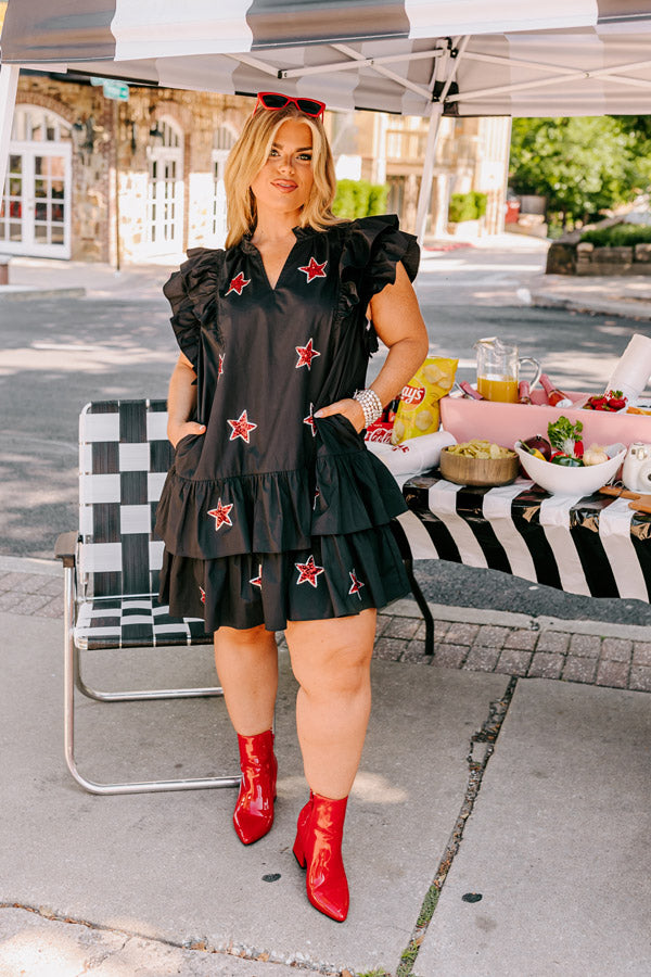 Premium Under The Stadium Lights Ruffle Mini Dress - Black Curves Edition