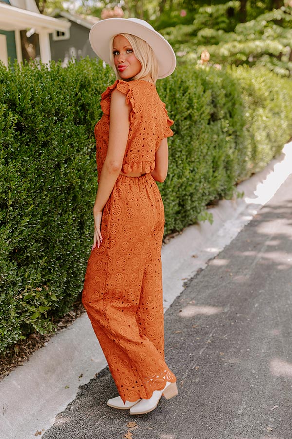 Ultimate Boho-Chic Crochet Jumpsuit - Rust