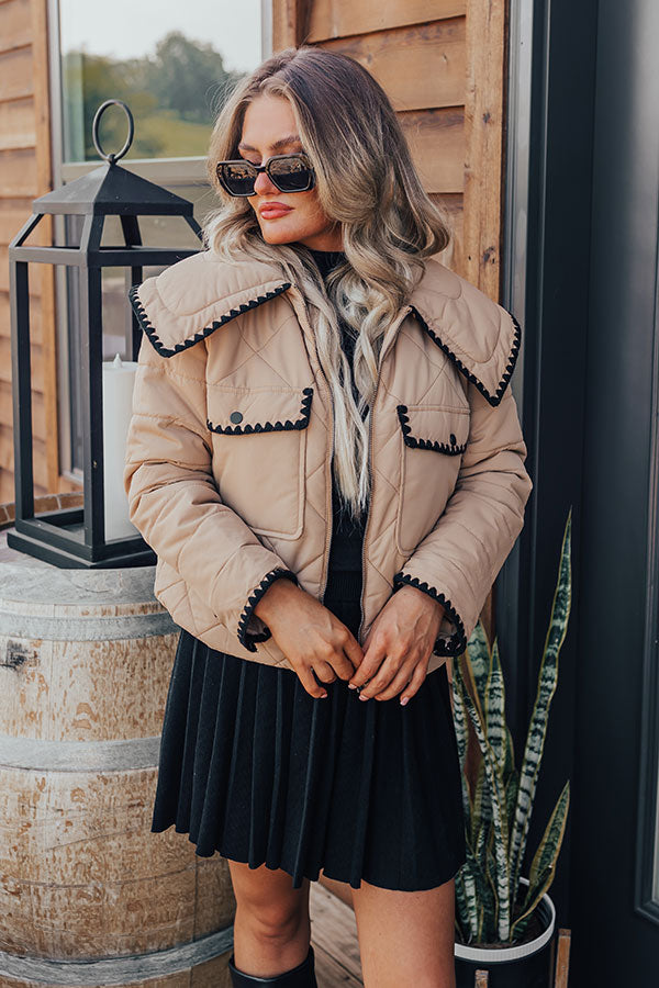 Premium Uptown Girl Quilted Jacket - Khaki Style