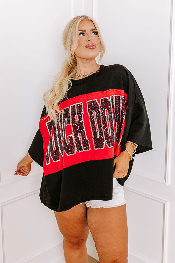 Ultimate Game Day Sequin Oversized Tee - Touch Down Black Curves