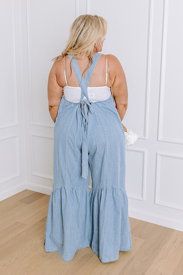 Premium Downtown Nashville Denim Wide Leg Jumpsuit for Curves