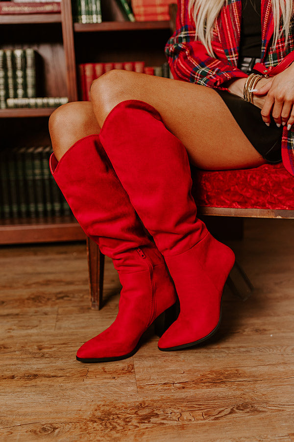 Premium Aria Faux Suede Knee High Boots - Ultimate Style in Red