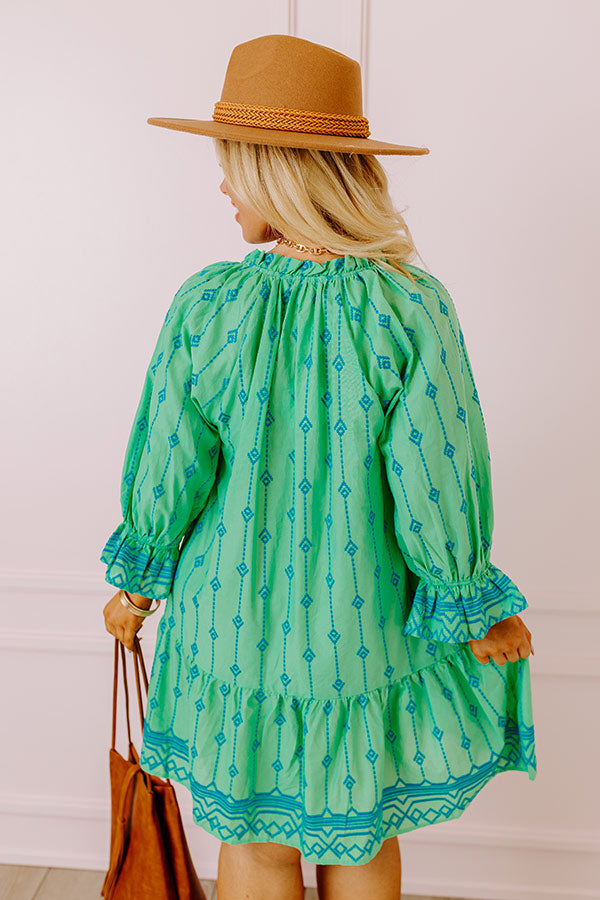 Premium Charleston Stroll Embroidered Mini Dress - Kelly Green Curves