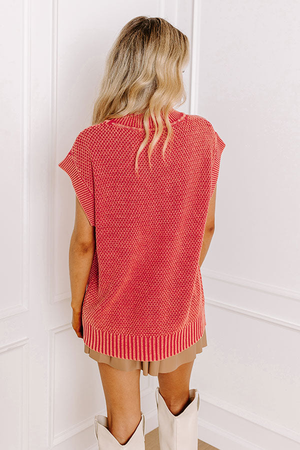 Premium Vintage Wash Knit Top - Red | Casual & Stylish