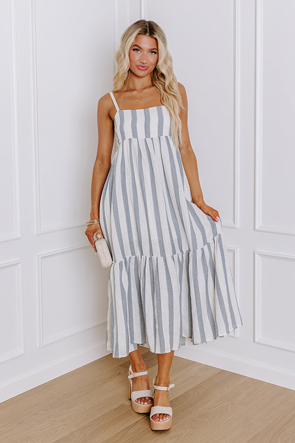 Ultimate Coastal Stripe Midi Dress - Premium Blue