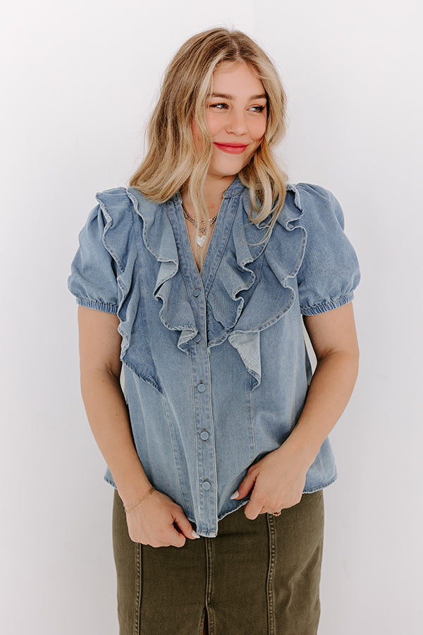 Ultimate Casual-Chic Denim Ruffle Top