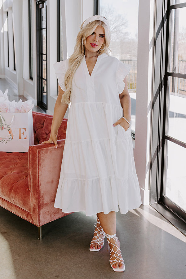 Premium White Curves Midi Dress - Effortlessly Elegant