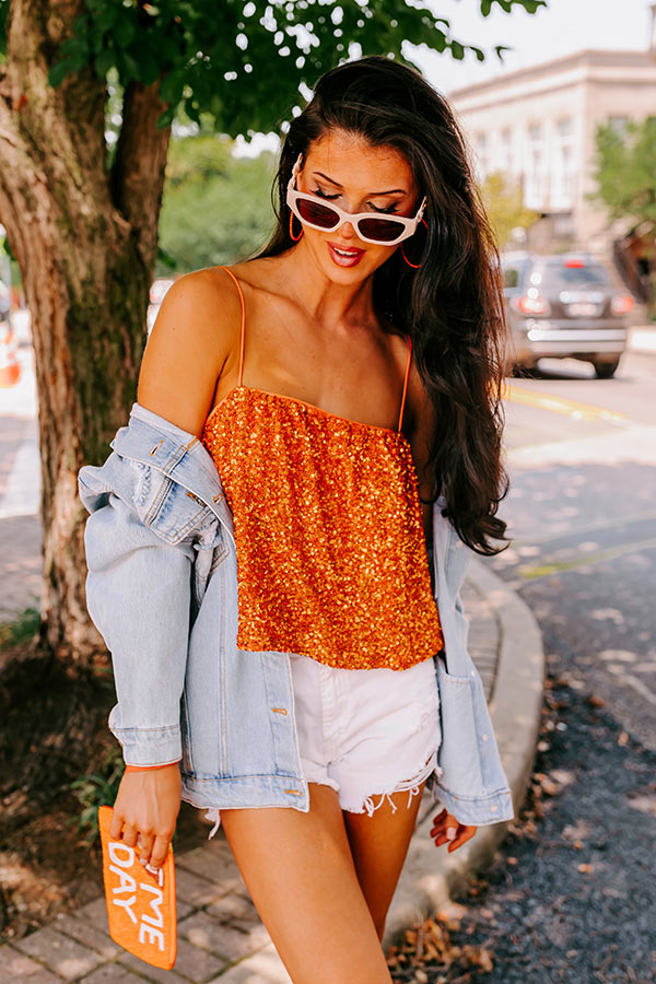 Ultimate Glam Sequin Tank Top - Vibrant Orange