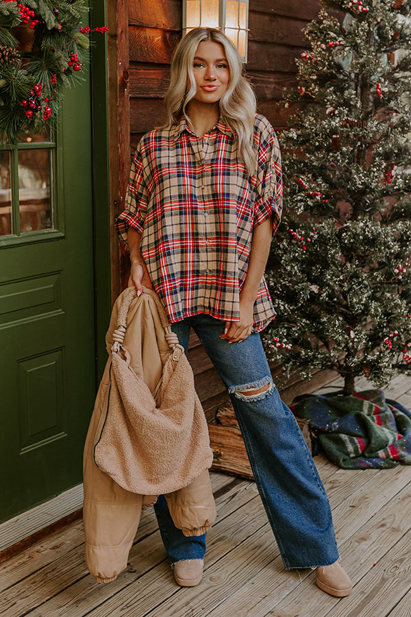 Ultimate Plaid Button-Up Shirt in Iced Latte