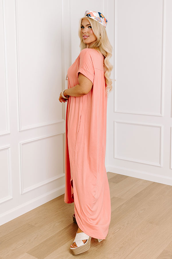 Ultimate Comfort Maxi T-Shirt Dress in Peach