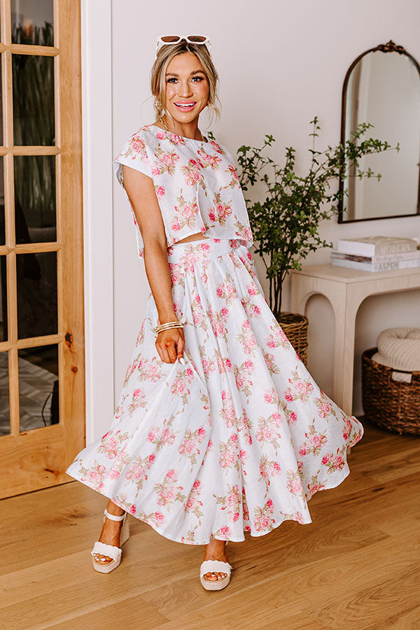 Premium Rose Garden High Waist Midi Skirt