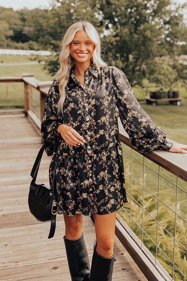 Premium Chrysanthemum Whisper Floral Mini Dress