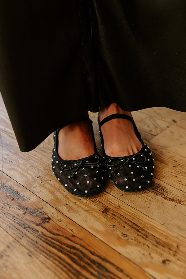 The Ultimate Ariel Rhinestone Embellished Flat - Premium Black Edition