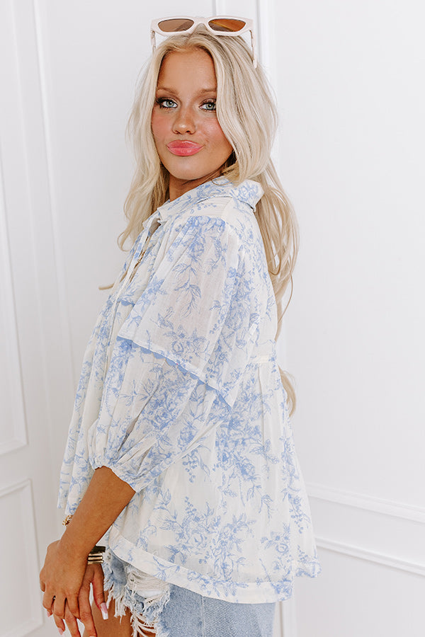 Ultimate Boho Floral Charm Top - Sky Blue