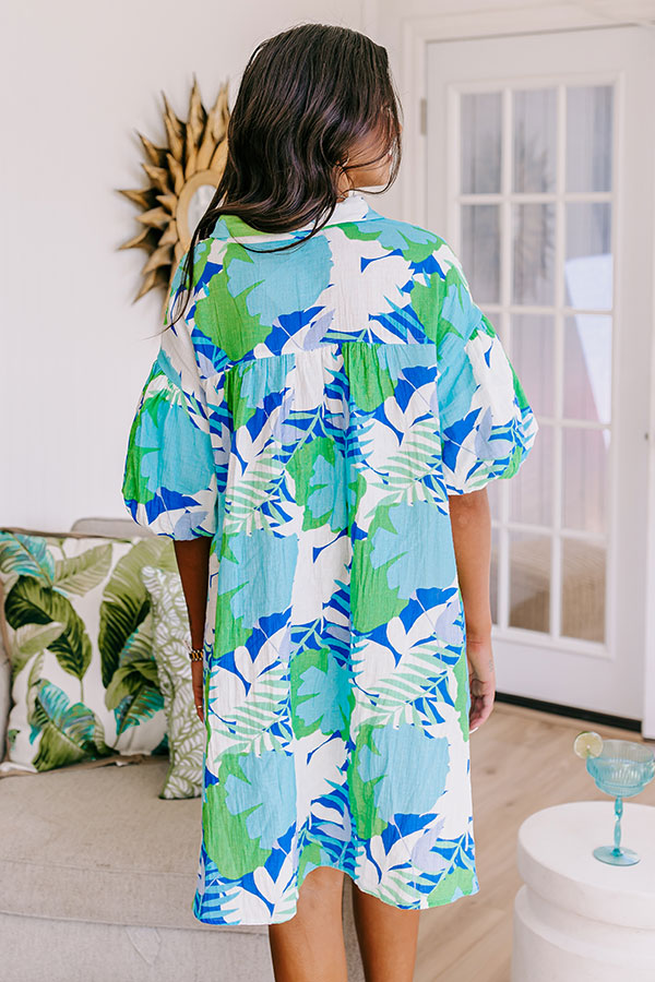 Premium Tropical Escape Button-Down Mini Dress