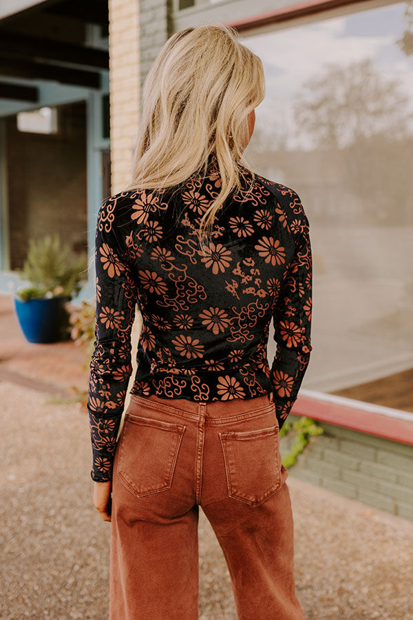 Premium Paris Nights Floral Velvet Burnout Top