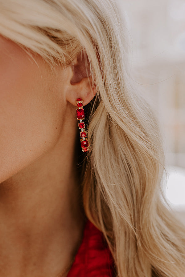 Premium Red Rhinestone Hoop Earrings - Ultimate Glamour