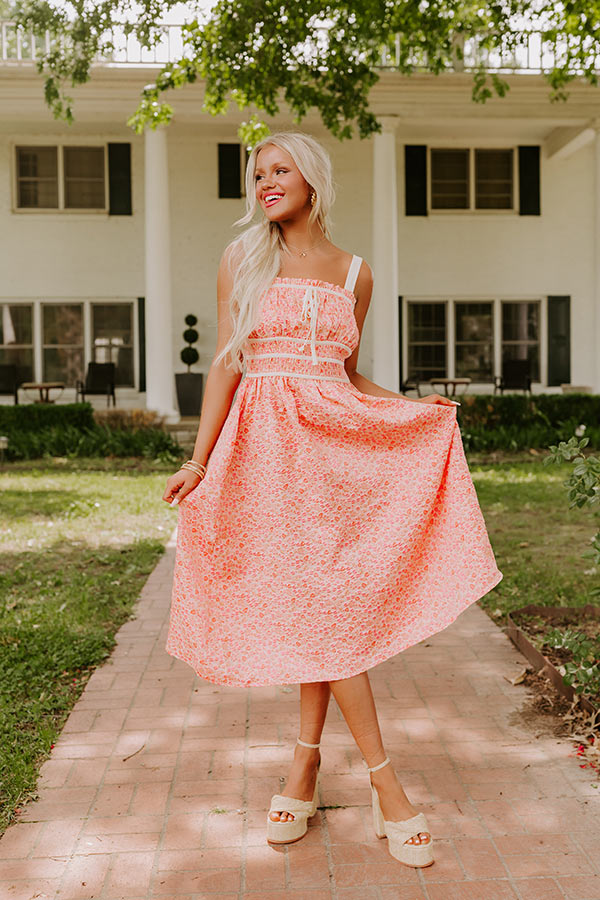 Premium Peach Jacquard Midi Dress - Ultimate Garden Party Style