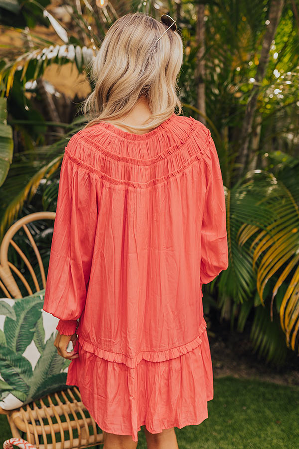 Premium Coastal Brunch Shift Dress in Coral