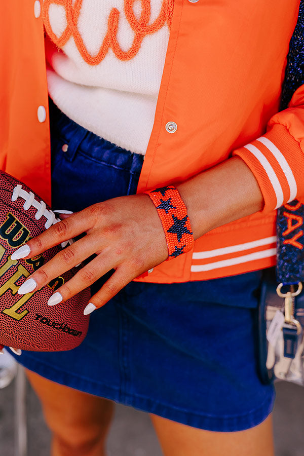 Premium Beaded Star Pattern Bracelet - Orange & Navy