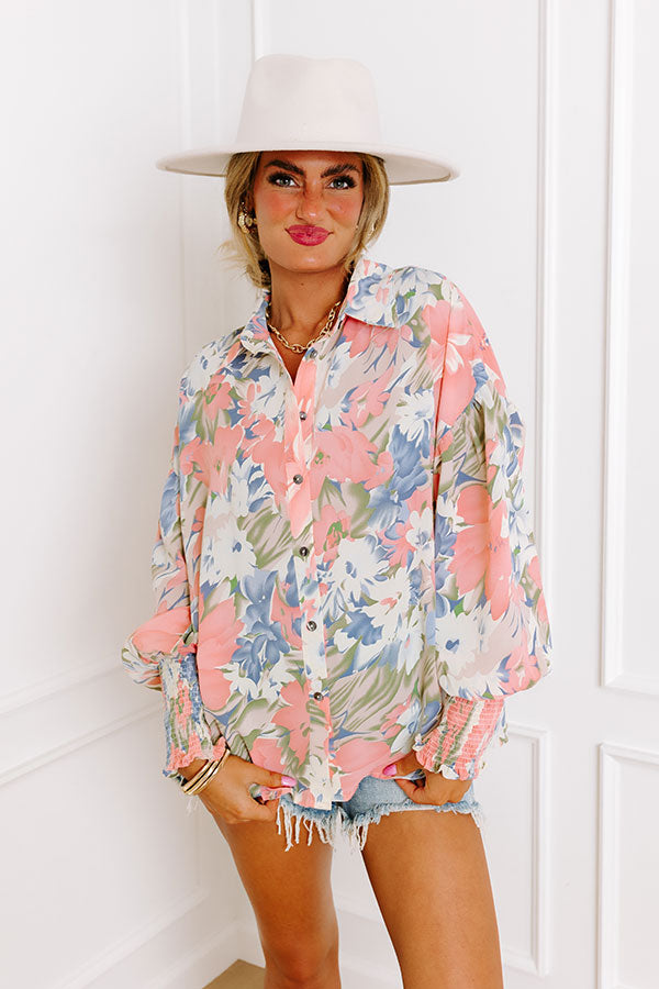 Ultimate Femme Floral Button-Up Top - Pink Perfection