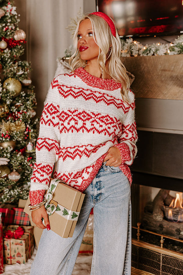 Premium Whispering Pines Knit Sweater - Red & Ivory Stripe