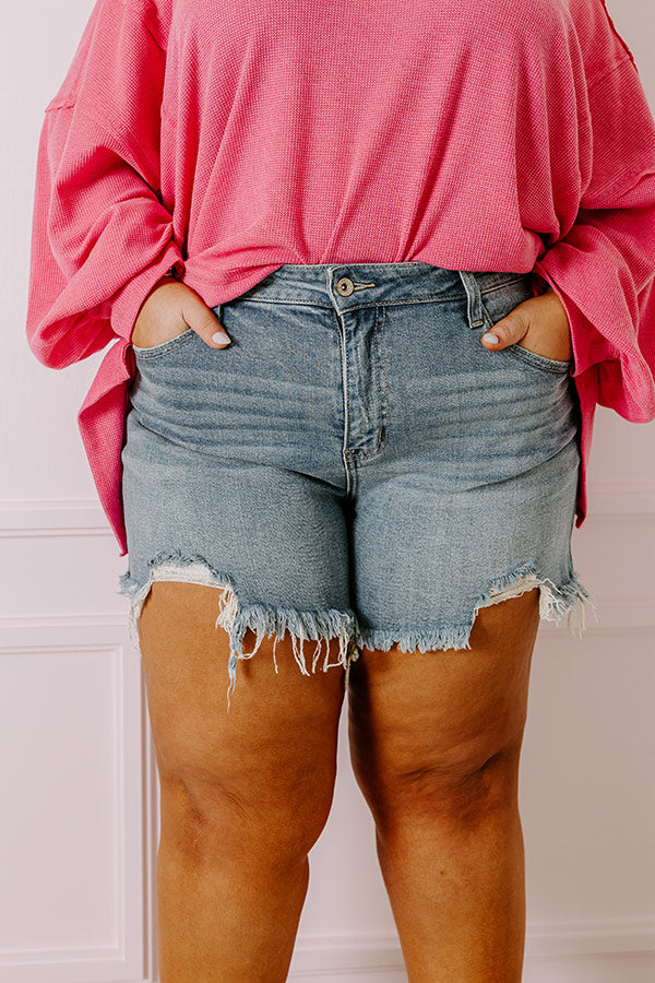 Premium Hazel Midrise Frayed Denim Shorts for Curves