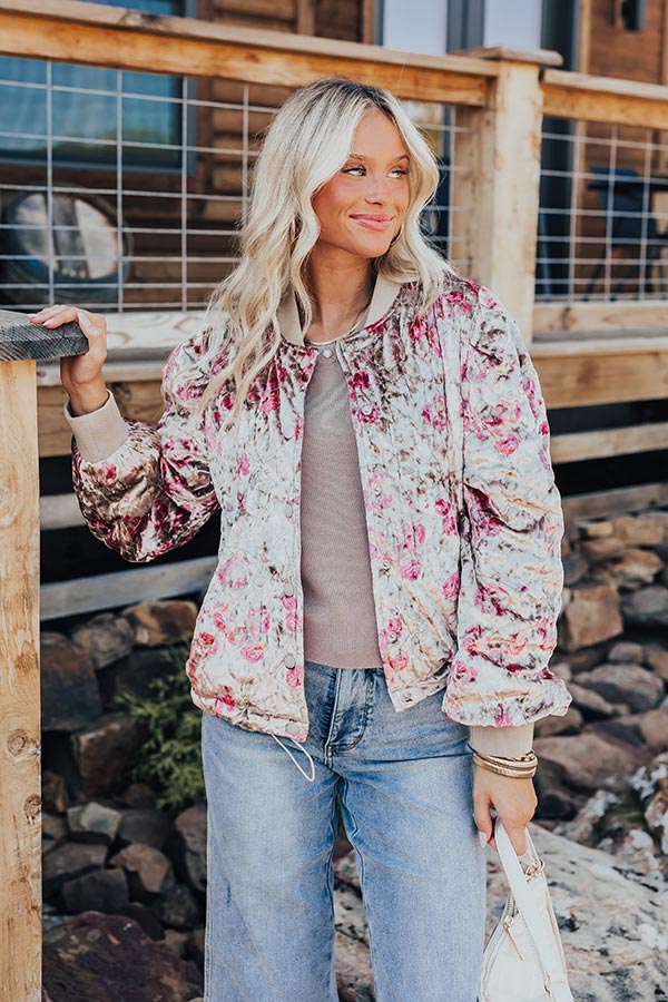 Premium Velvet Floral Bomber Jacket - Garden Bliss Edition