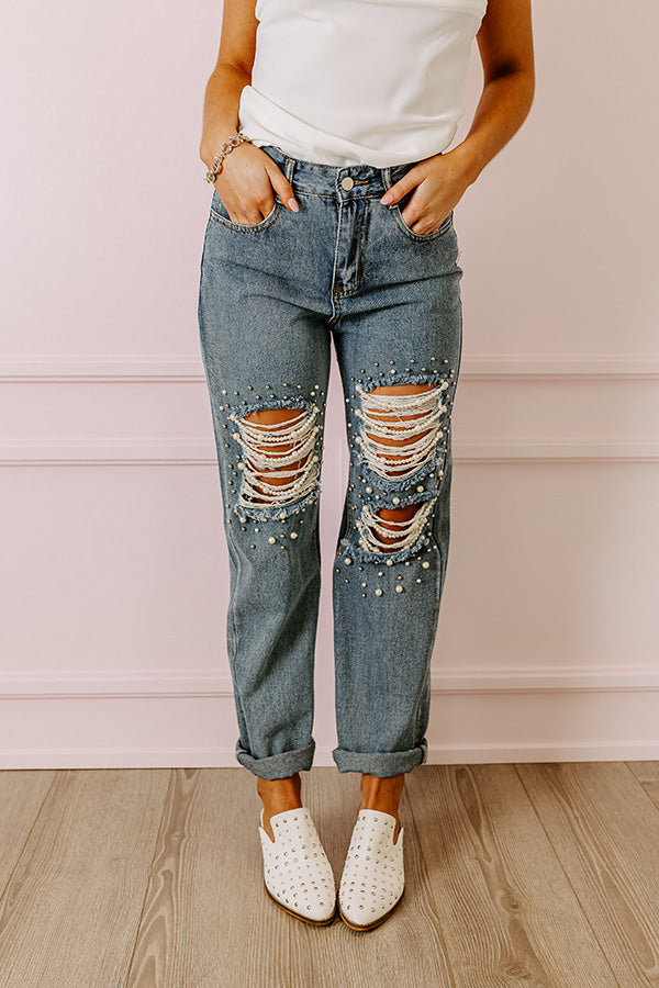 Premium High Waist Embellished Straight Leg Jean - Ultimate Denim Upgrade