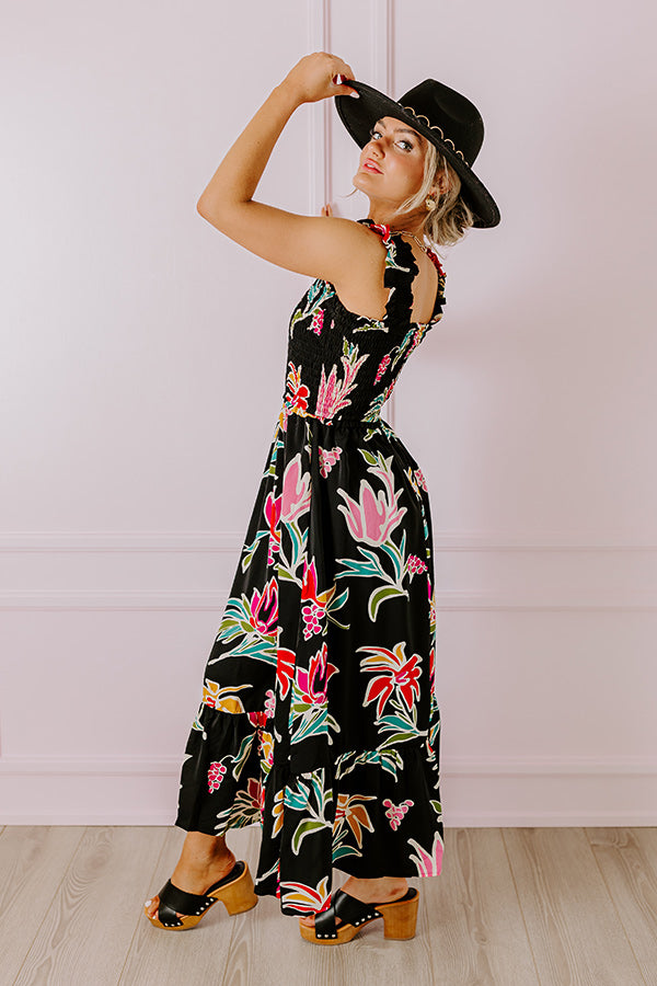 Ultimate Happy Blooms Smocked Midi Dress - Black