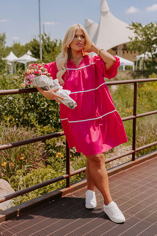 Ultimate Porch Swing Sippin' Mini Dress - Hot Pink Curves