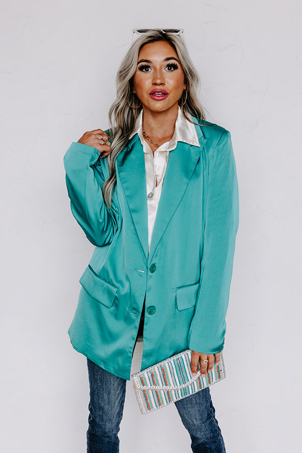 Premium Turquoise Satin Blazer - Ultimate Business Chic