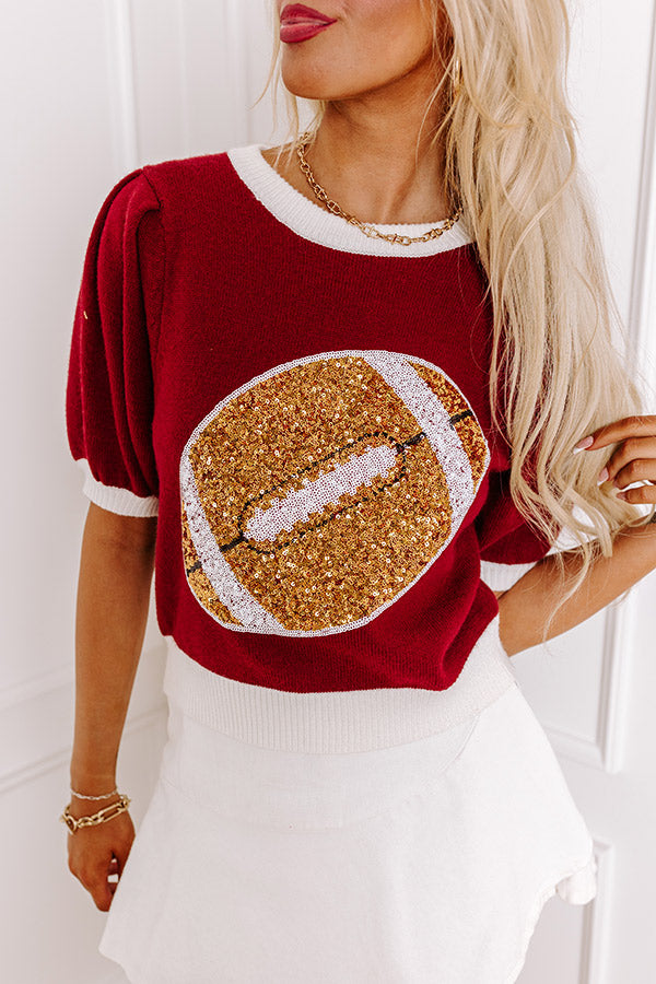 Ultimate Glam Tailgate Sequin Sweater Top - Crimson