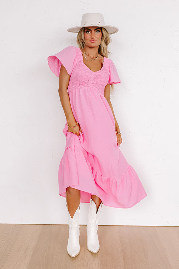 Premium Sunny Smiles Smocked Maxi Dress - Pink