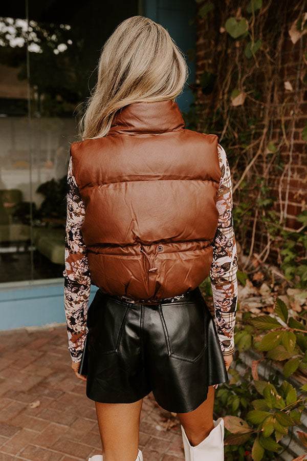 Premium Urban Outing Faux Leather Puffer Vest in Chocolate - Ultimate Street Style Upgrade