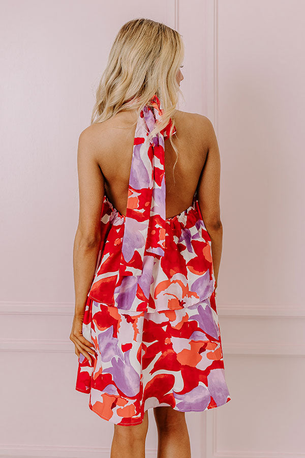 Premium Santorini Seashells Dress - Vibrant Red Floral Design