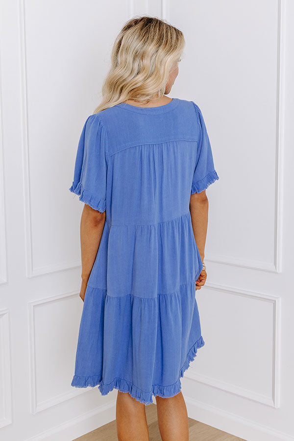 Premium Linen-Blend Mini Dress in Dark Periwinkle - Effortless Chic