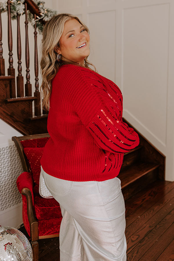 Premium Holiday Sparkle Sequin Sweater - Red Curves