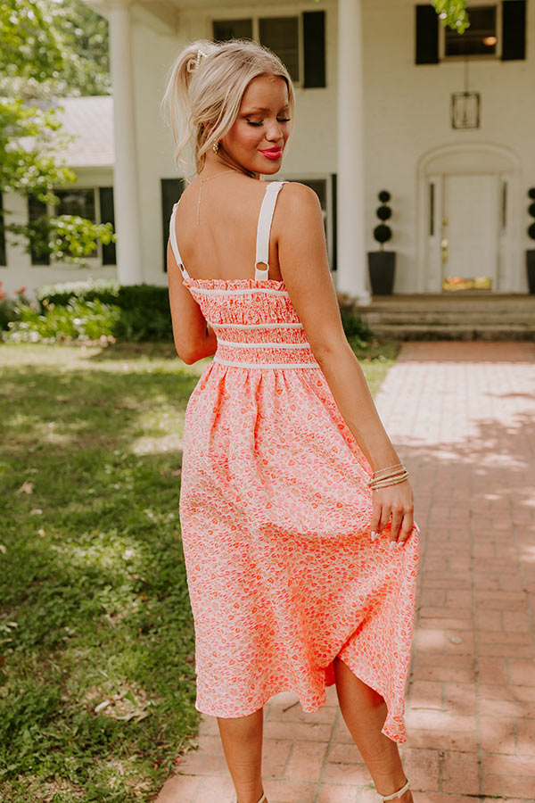 Premium Peach Jacquard Midi Dress - Ultimate Garden Party Style