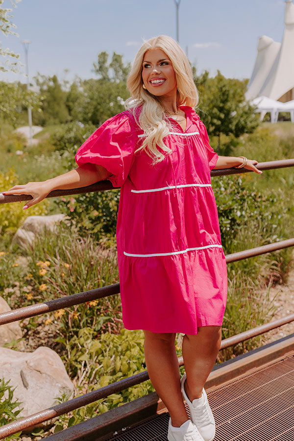 Ultimate Porch Swing Sippin' Mini Dress - Hot Pink Curves