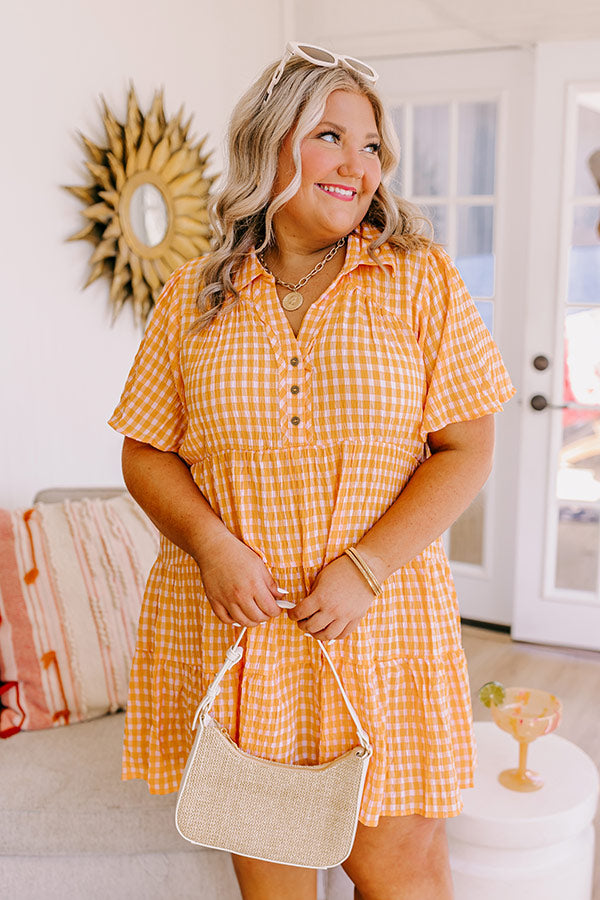 Premium Gingham Mini Dress - Orange Curves for Picnic Perfection