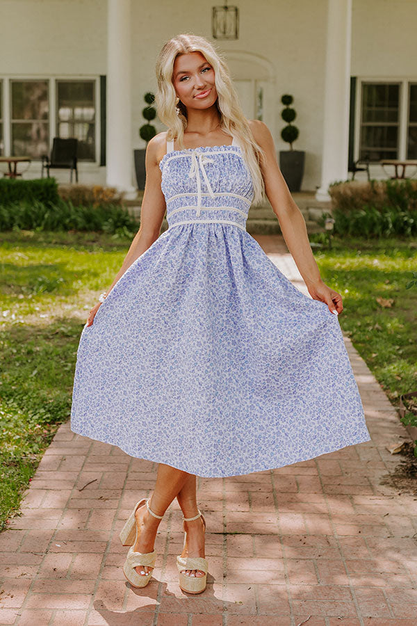 Premium Garden Gorgeous Jacquard Midi Dress in Blue